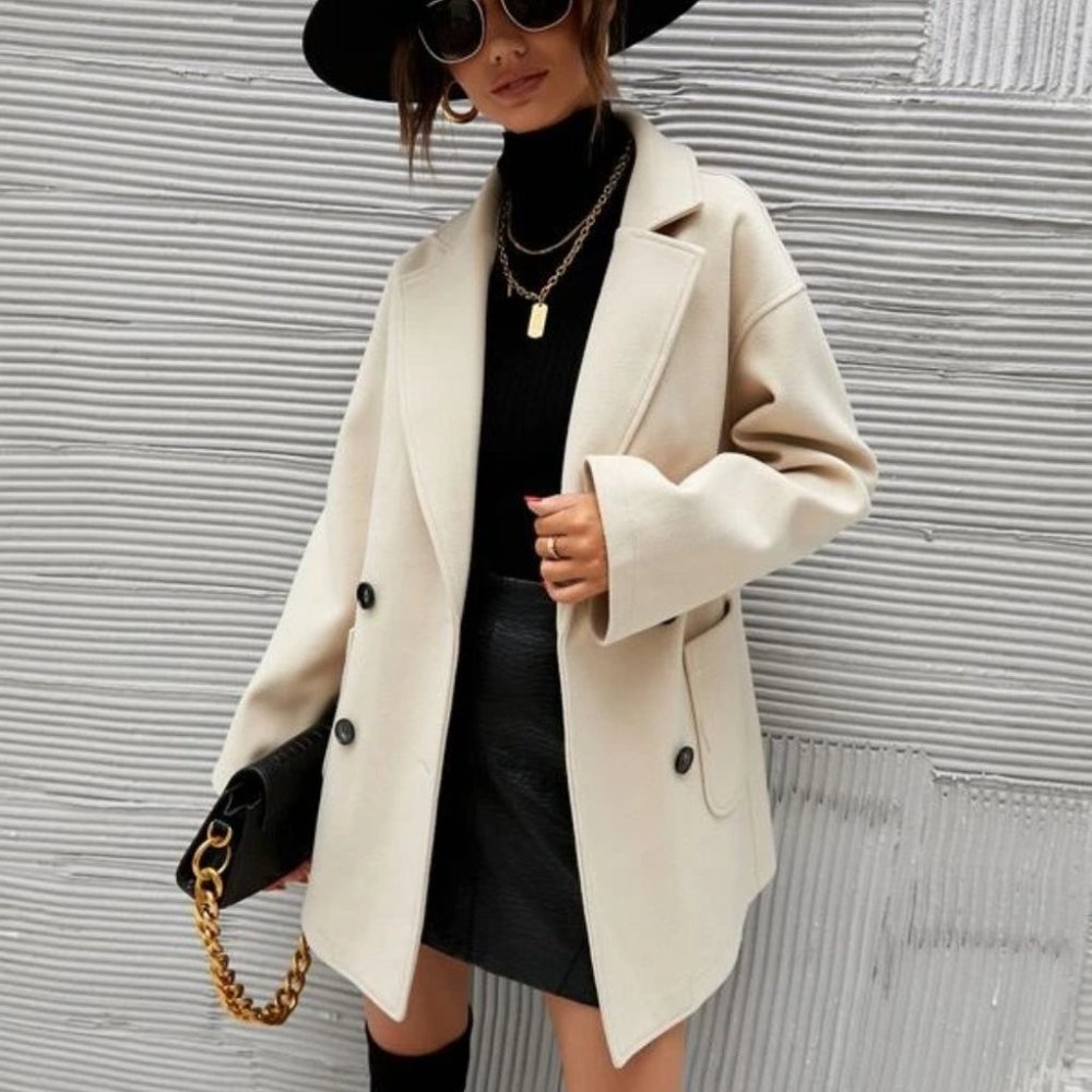Classic Double Breasted Pea Overcoat jacket fall/winter - beige - Picture 4 of 11